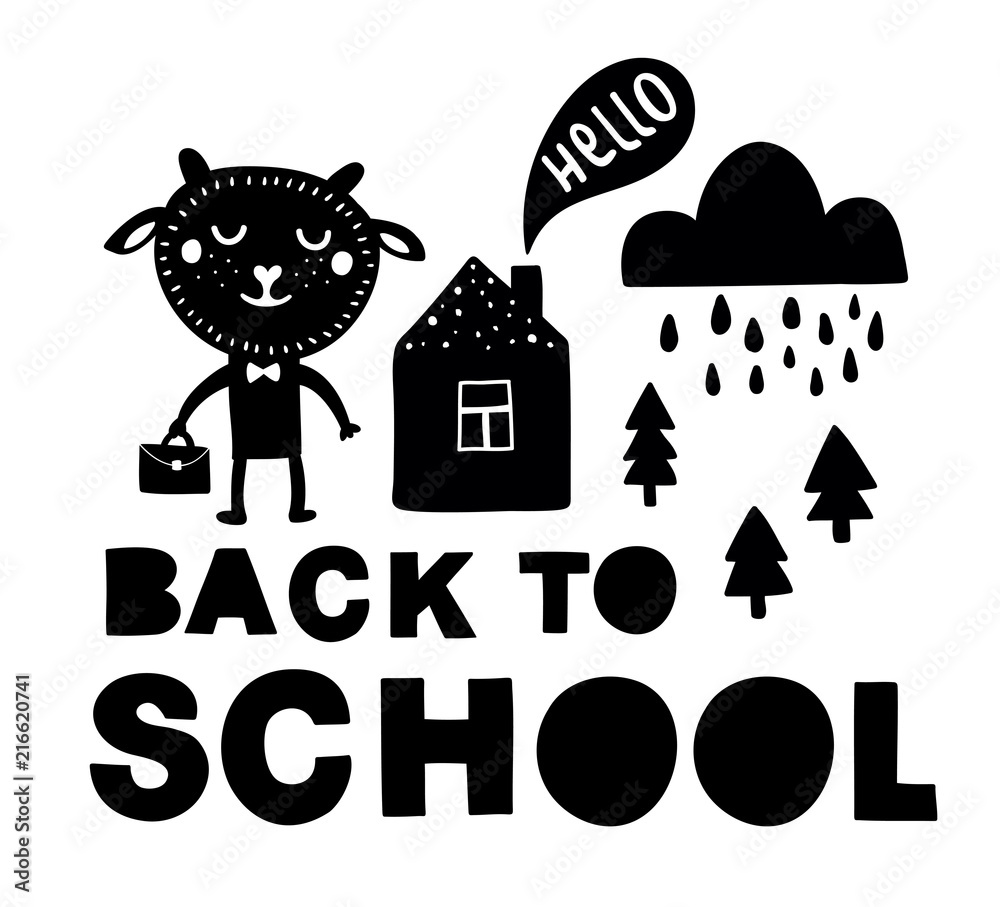 Obraz premium Back to school traditional poster with sheep cute animal.