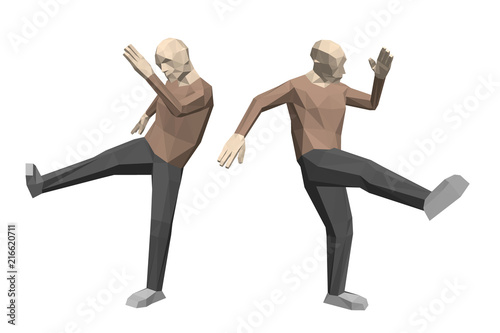 Low poly man makes low kick...