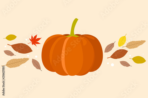 Pumpkin and autumn leaves.