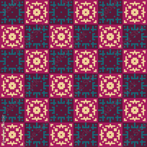 Pixel seamless pattern tribal design. Ethnic textile print. Vector fashion background.