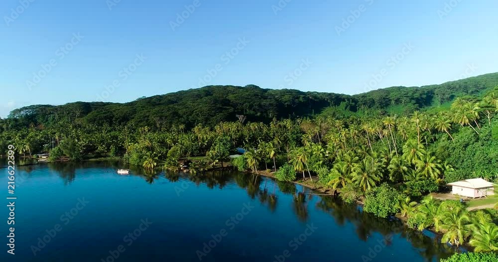fishing boat in a tropical landscape, French Polynesia fishing boat in a tropical landscape, French Polynesia