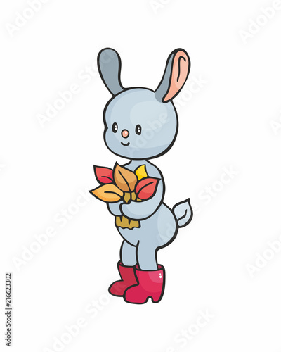 Cute rabbit in doodle style isolated on a white background. Childhood vector illustration.