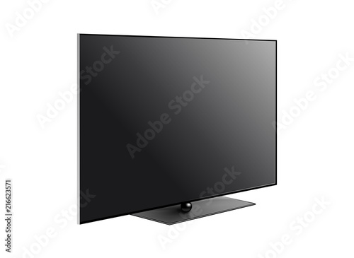 Black LED tv television screen blank on white wall background