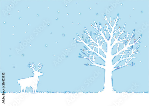 冬の木とトナカイのイラスト © Chica