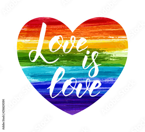 Love is love  - rainbow background in heart shape