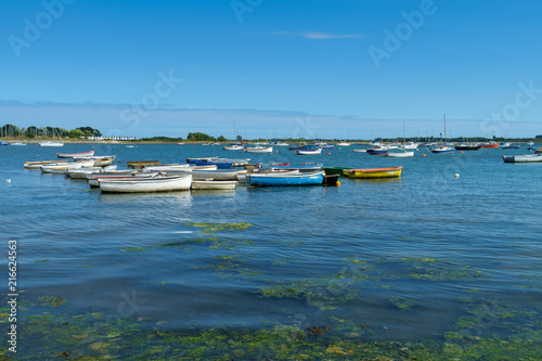 Small boats at high tide  Emsworth  Hampshire  UK.