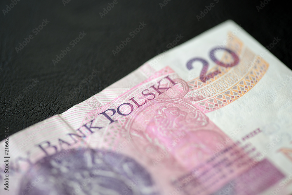 Fototapeta premium Twenty Polish zlotys on a dark background close up