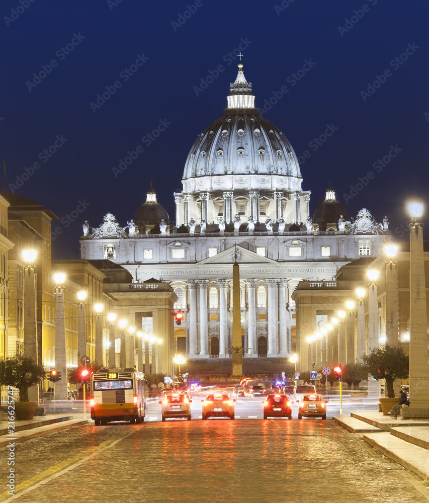 Saint Peter Basilica in Vatican city. night scene