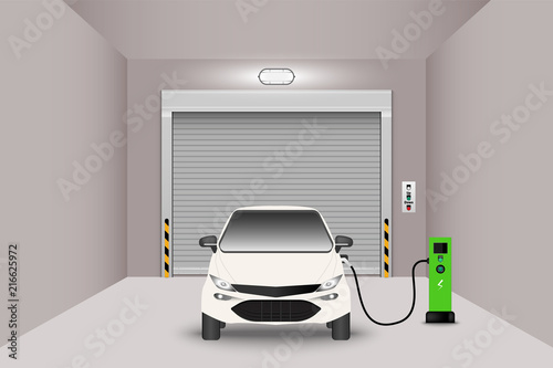 Car garage room, EV car charging room, Vector design