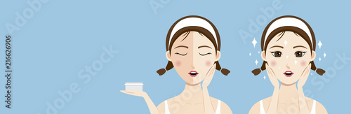 Beautiful young woman with clean fresh skin with copy space vector illustration
