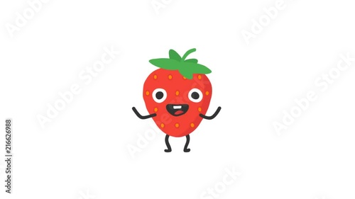 Strawberry funny character dances and smiles. Loop animation. Alpha channel.