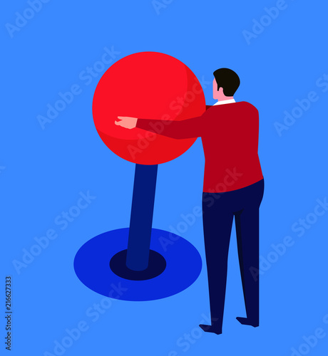 Businessman controls the joystick