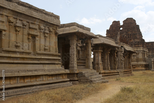 Achyuta Raya temple, Hampi, Karnataka. Sacred Center. View from the south-east. Also seen is the entrance to ardha-mandapa, a portion of the maha-mandapa and North Gopura.