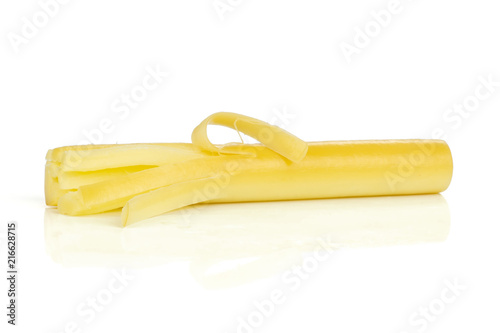 One whole smoked slovak string cheese stick thick shreds isolated on white background