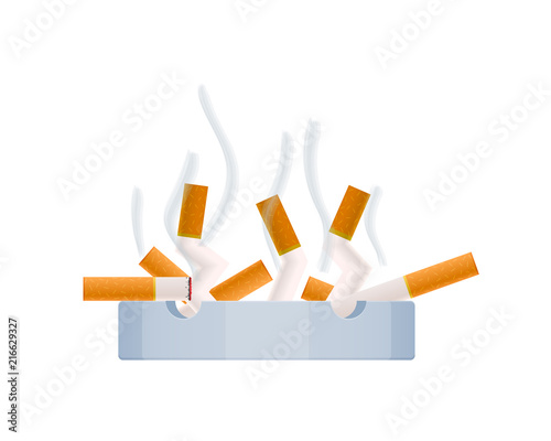 Healthy lifestyle, fighting with no smoking, cigarette butts in ashtray.