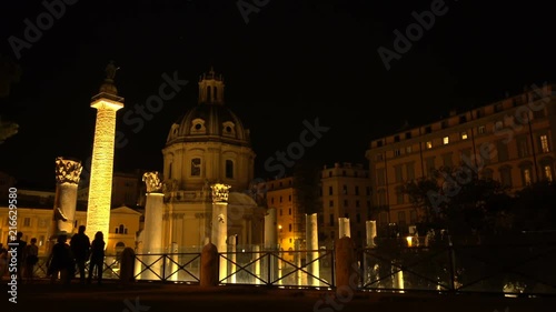 Fori Imperiali with Tourists by Night in Summer
