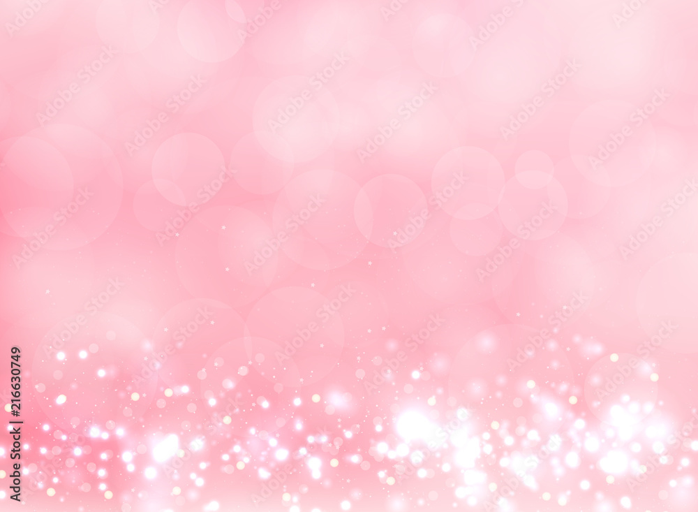 Abstract pink blurred light background with bokeh and  glitter effect.