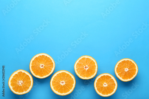 Orange fruit on blue background