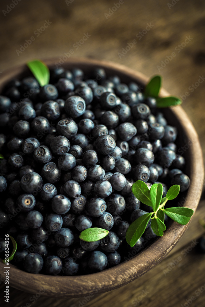 Fresh blueberries and leaves Fresh blueberries and leaves