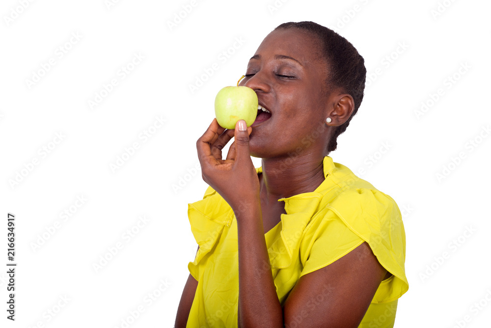 portrait of young girl with apple. portrait of young girl with apple.