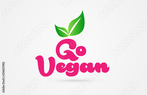 go vegan pink green leaf word text logo icon