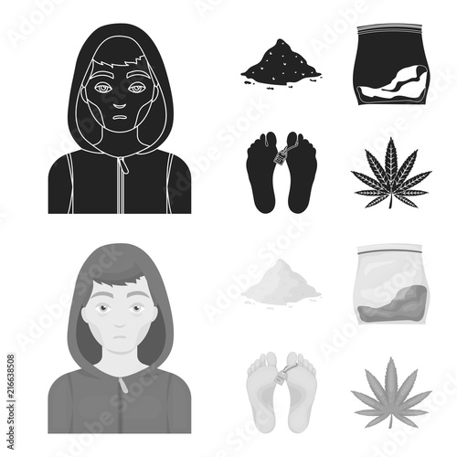 Addict, cocaine, marijuana, corpse.Drug set collection icons in black,monochrom style vector symbol stock illustration web.