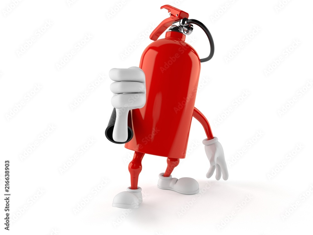 Naklejka premium Fire extinguisher character with thumbs down gesture