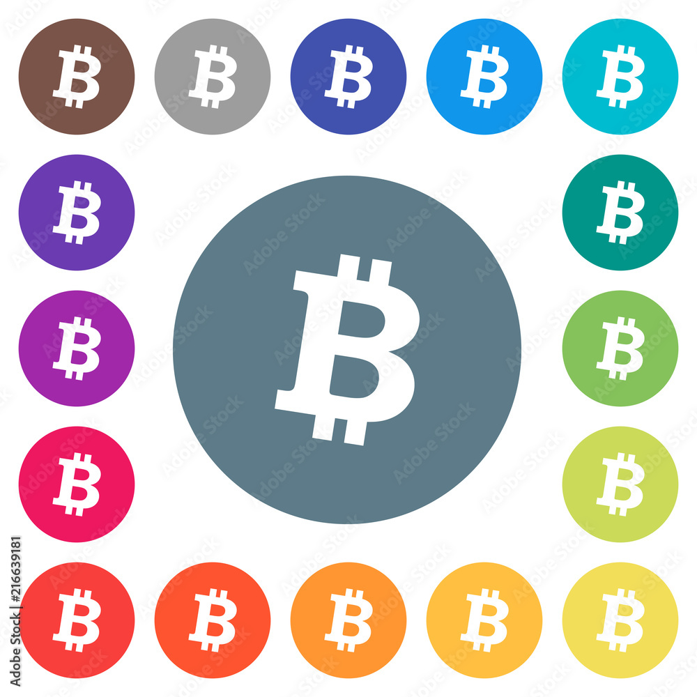 Bitcoin digital cryptocurrency flat white icons on round color backgrounds Bitcoin digital cryptocurrency flat white icons on round color backgrounds