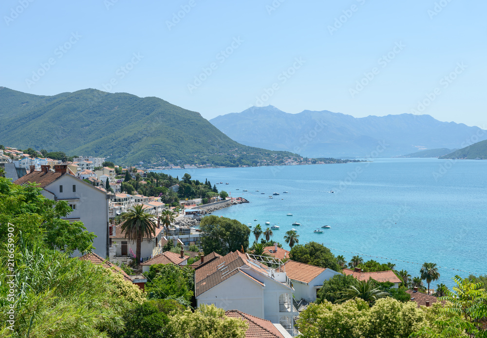 Scenic view from Herzeg Novi towards Kumbor Strait, Montenegro.