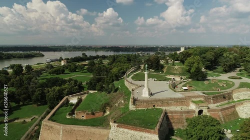 4k Belgrade Victor and Kalemengan fortress with downtown in the background