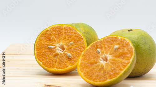 Orange slice on wood table