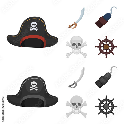 Pirate, bandit, cap, hook .Pirates set collection icons in cartoon,monochrome style vector symbol stock illustration web.