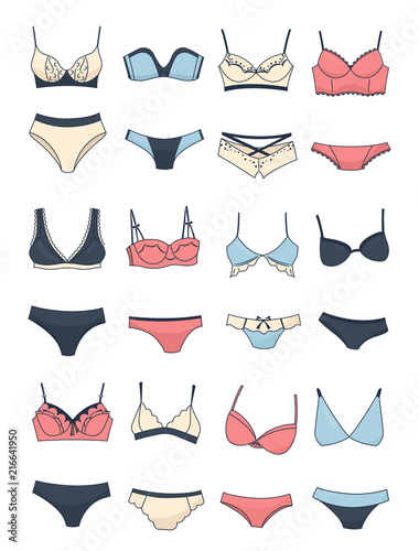 Photo Lingerie, different models in blue, beige, black and coral colours, sexy and cas