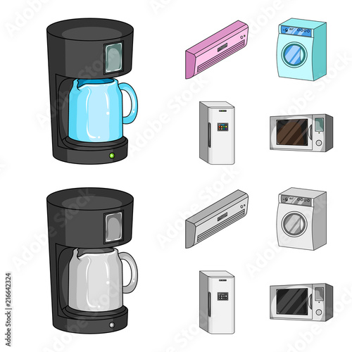 Home appliances and equipment cartoon,monochrome icons in set collection for design.Modern household appliances vector symbol stock web illustration.