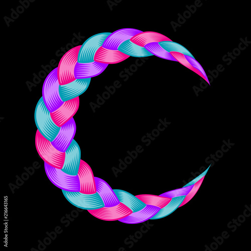 Colorful pigtail moon symbol. Curly wavy vector.