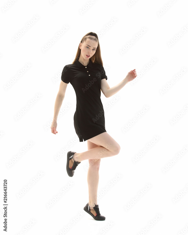 modern young business woman goes ahead .isolated on white modern young business woman goes ahead .isolated on white