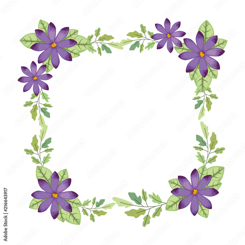 beautiful flower and leafs square frame vector illustration design beautiful flower and leafs square frame vector illustration design