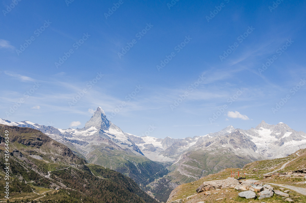 Zermatt, Wallis, Matterhorn, Walliser Berge, Alpen, Ober Gabelhorn, Wellenkuppe, Zinalrothorn, Gletscher, Blauherd, Wanderweg, Sommer, Schweiz