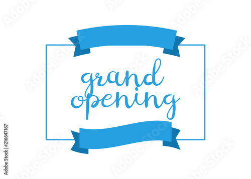 Grand opening invitation cards. Celebrate ceremony with blue ribbon