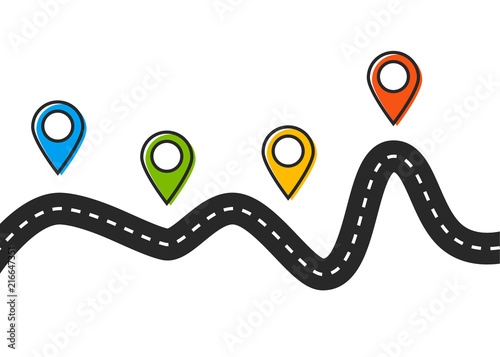 Road trip and journey route. Road vector map