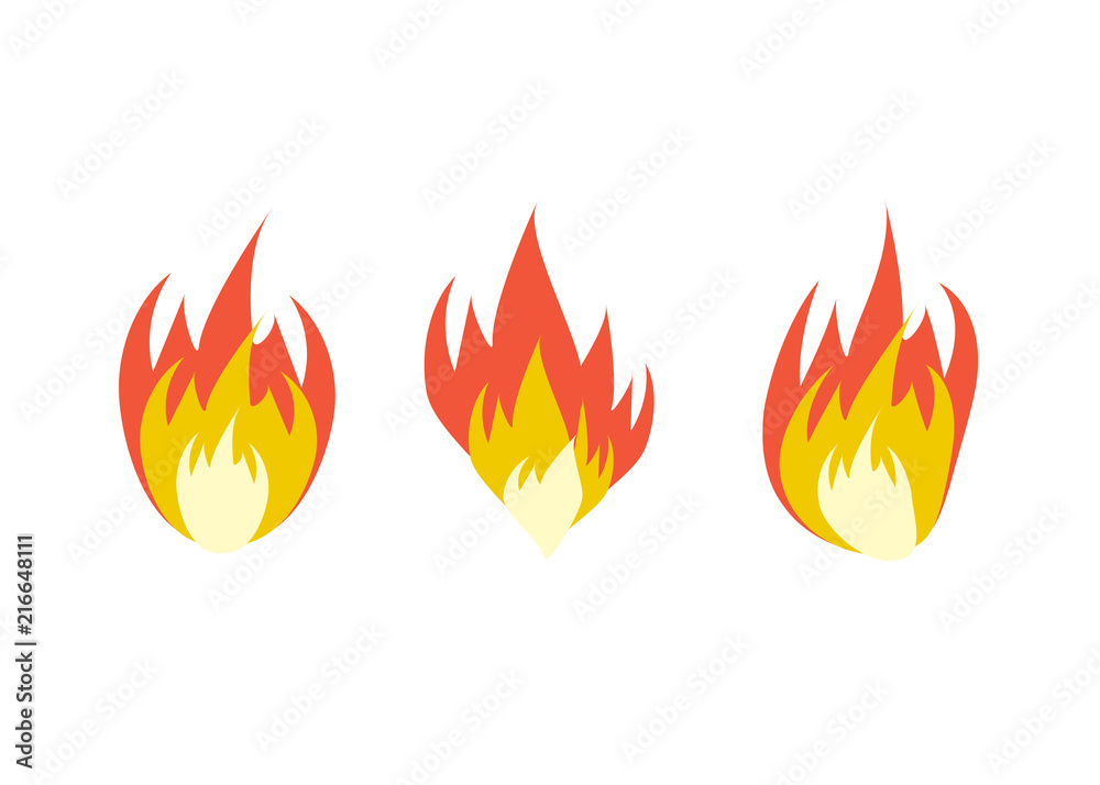 Cartoon Fire Flames Set and Line. Vector Stock Vector