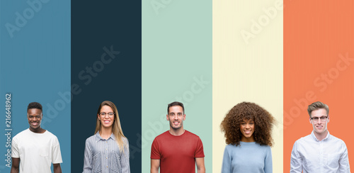 Bilde på lerret Group of people over vintage colors background with a happy and cool smile on face