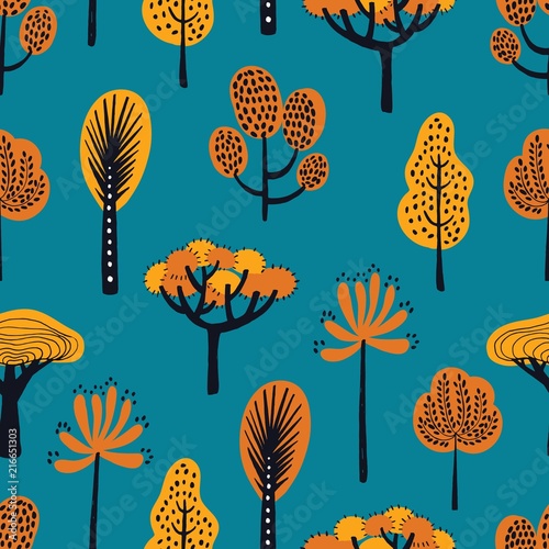 Drawn autumn trees seamless pattern