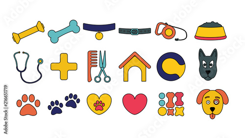 dog set cartoon icons. puppy object. Pet symbols and sign