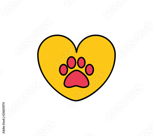 dog or cat paw in heart. Pet care. Love icon. Protection of animal rights. Not tested on animal mark or symbol