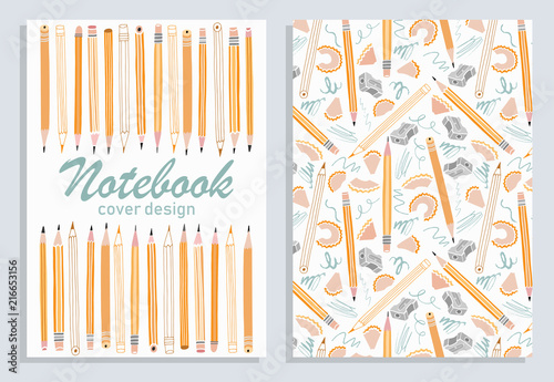 Copybook, notebook school cover design. Vector template