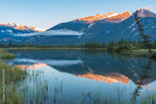 Mirror Reflection of a Mountain in a Lake Near Jasper Canada