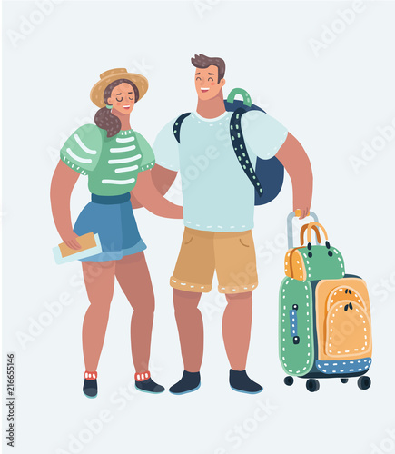 Young loving couple traveling.