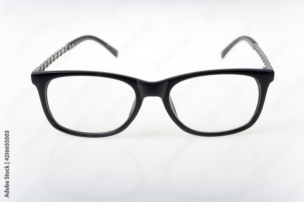 Close-up view on eyeglasses on white background Close-up view on eyeglasses on white background