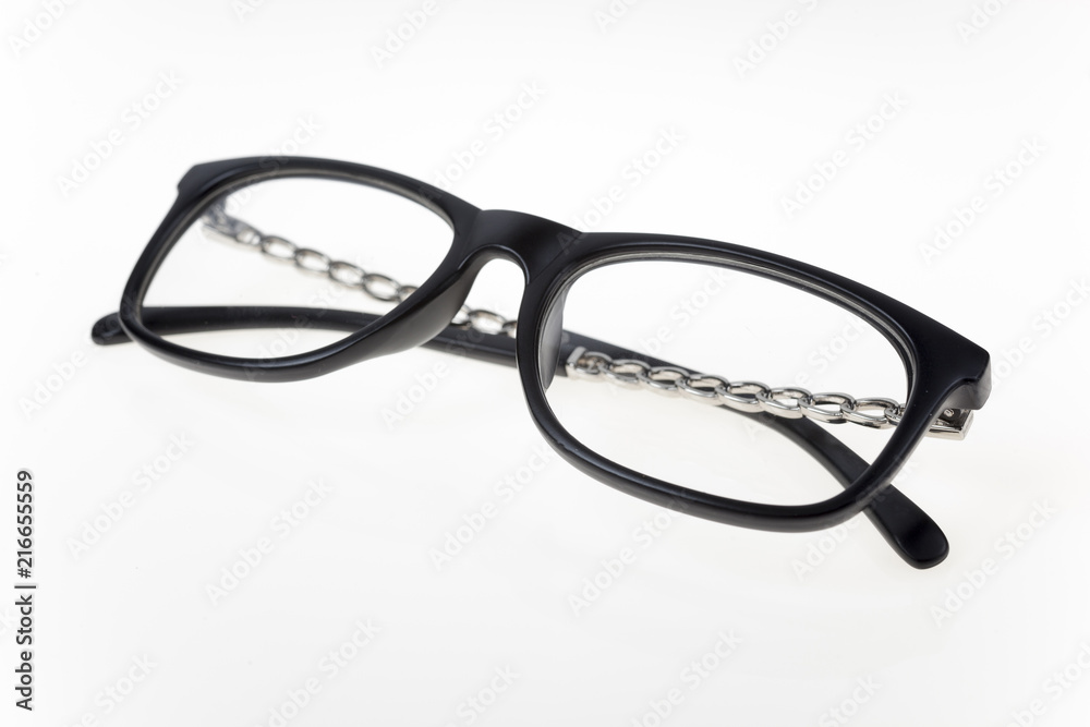 Close-up view on eyeglasses on white background Close-up view on eyeglasses on white background